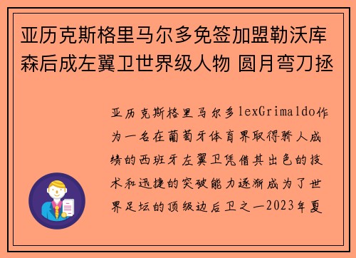 亚历克斯格里马尔多免签加盟勒沃库森后成左翼卫世界级人物 圆月弯刀拯救球队